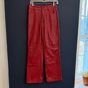 Shein Red Faux Leather Pants Petite Small wide Leg high waisted. Very good cond